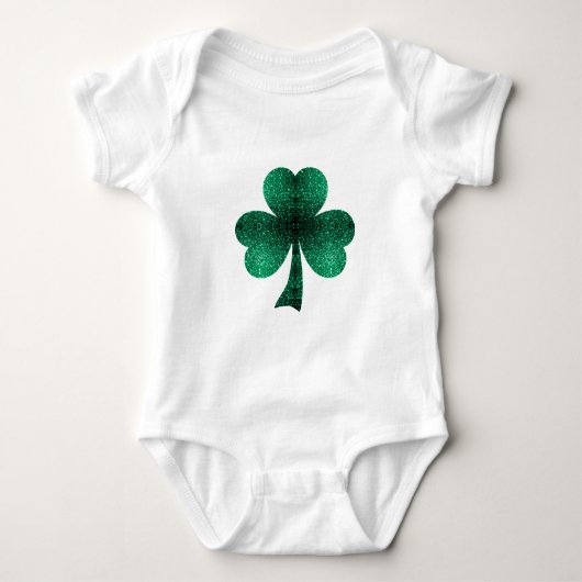 Emerald Green Sparkles Shamrock Clover St Pat Day Romper (Voorkant)