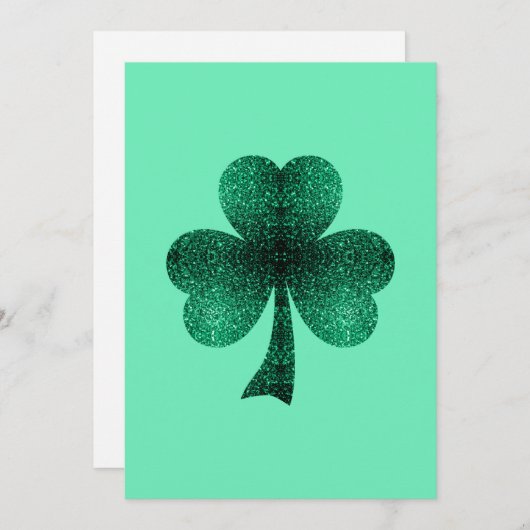 Emerald Green Sparkles Shamrock Clover-uitnodiging Kaart (Voorkant / Achterkant)