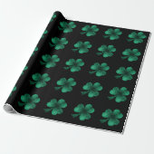 Emerald Green Sparkles Shamrock Clover zwart Cadeaupapier (Uitgerold)