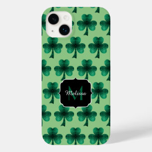 Emerald Green Sparkles Shamrock Custom Monogram Case-Mate iPhone 14 Plus Hoesje