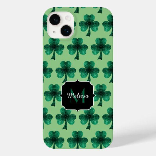 Emerald Green Sparkles Shamrock Custom Monogram Case-Mate iPhone Case (Achterkant)