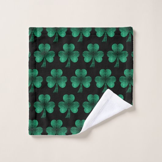 Emerald Green Sparkles Shamrock motif noir (Gant de toilette)