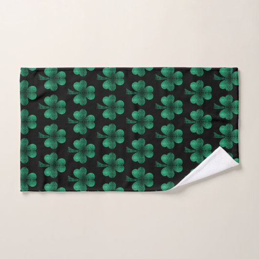 Emerald Green Sparkles Shamrock motif noir (Serviette à main)