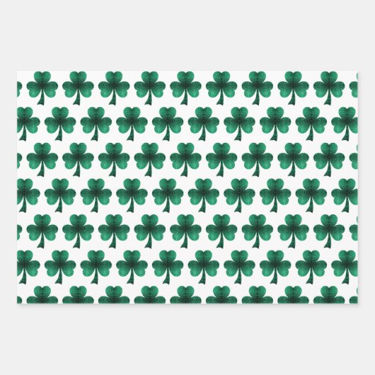 Emerald Green Sparkles Shamrock patroon wit Inpakpapier Vel (Voorkant)