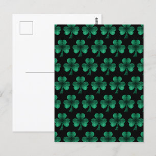 Emerald Green Sparkles Shamrock patroon zwart Briefkaart