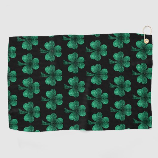 Emerald Green Sparkles Shamrock patroon zwart Golfhanddoek (Horizontaal)