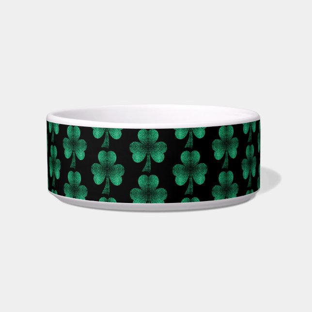 Emerald Green Sparkles Shamrock patroon zwart Voerbakje (Voorkant)