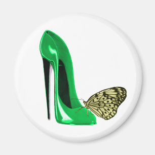 Emerald Green Stiletto Shoe and Butterfly Magneet