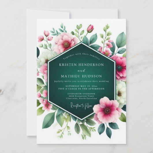 Emerald Green Stunning Floral Wedding Kaart (Voorkant)