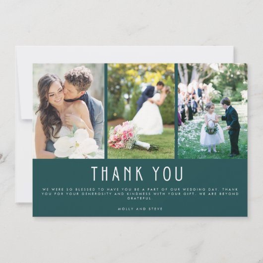 Emerald Green Three Photo Weddenschap Bedankt (Voorkant)