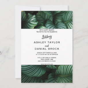 Emerald green tropical chic floral Wedding Invitat Kaart