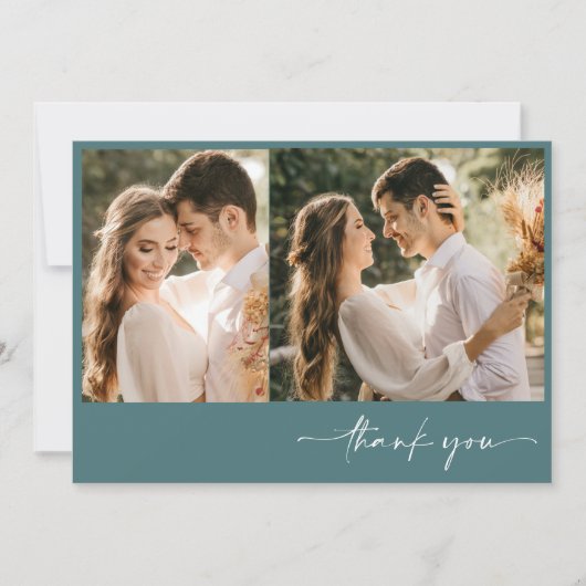 Emerald Green Twee foto bruiloft dank u Bedankkaart (Voorkant)