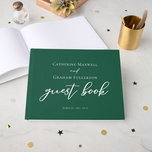 Emerald Green Typografie Custom Forest Wedding Gastenboek (Voorkant open)