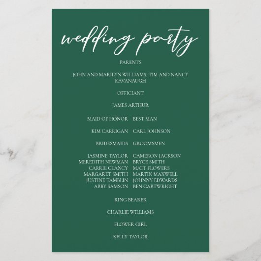 Emerald Green Typography Forest Wedding Program (Achterkant)