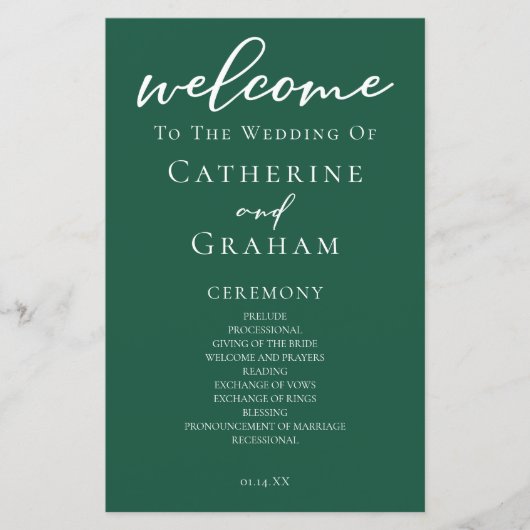 Emerald Green Typography Forest Wedding Program (Voorkant)