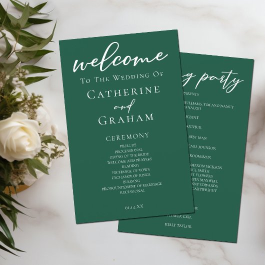 Emerald Green Typography Forest Wedding Program