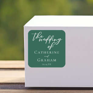Emerald Green Typography Forest Wedding Vierkante Sticker