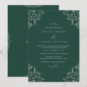 Emerald Green Vintage Elegant Wedding Kaart