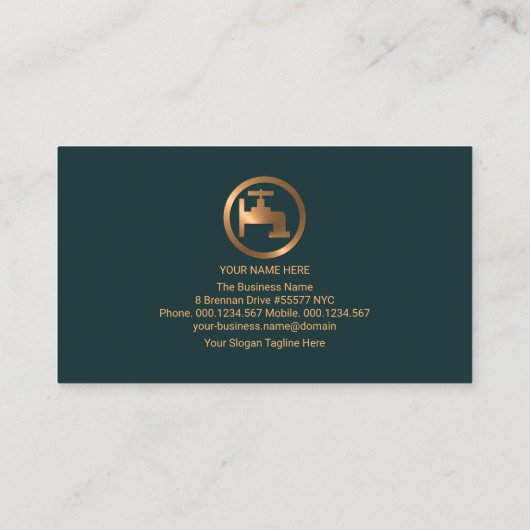 Emerald Green Water Drop Copper Faucet Tap Plumber Visitekaartje (Achterkant)