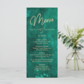 Emerald Green Watercolor Gold Mariage Dinner Menu (Debout devant)