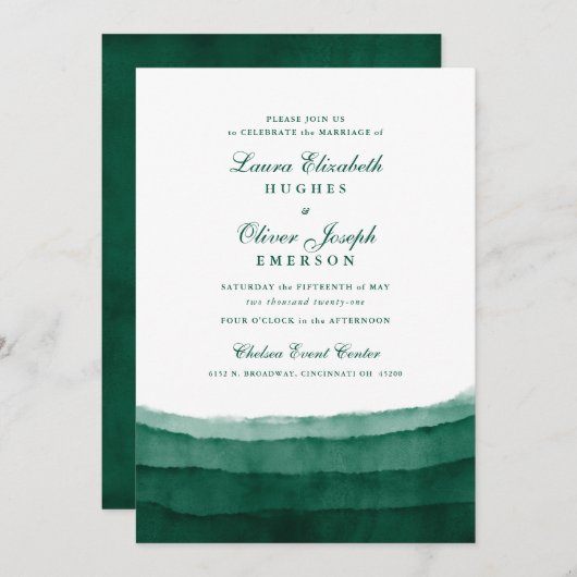 Emerald Green Watercolor Wedding Invitations (Devant / Derrière)