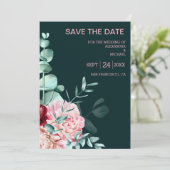 Emerald Green Waterverf Burgundy Flowers Wedding Save The Date (Staand voorkant)