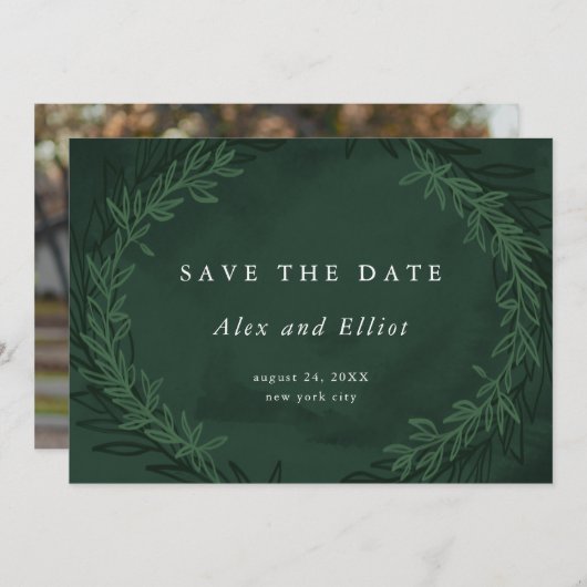 Emerald Green Waterverf Dramatic Save the Date Kaart (Voorkant / Achterkant)
