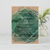 Emerald Green Waterverf Gold Tan Wedding Kaart (Staand voorkant)