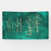Emerald Green Waterverf & Gold Wedding Welkom Spandoek (Horizontaal)