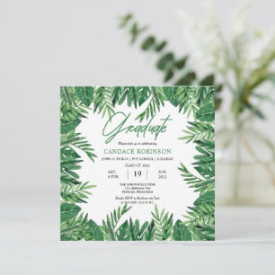 Emerald Green Waterverf Leaves Graduation Party Kaart