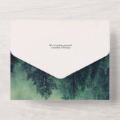 Emerald Green Waterverf Pine Tree Wedding All In One Uitnodiging (Achterkant)