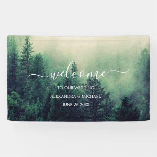 Emerald Green Waterverf Pine Tree Wedding Spandoek (Horizontaal)