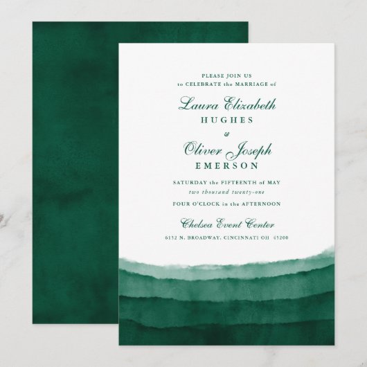 Emerald Green Waterverf Wedding Invitations Kaart (Voorkant / Achterkant)