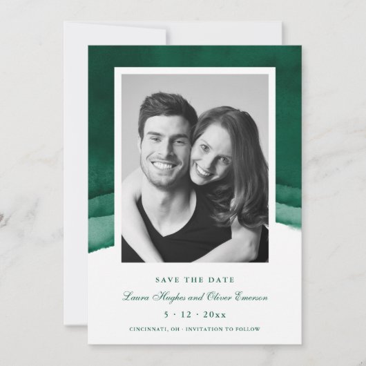 Emerald Green Waterverf Wedding Save the Date Kaart (Voorkant)