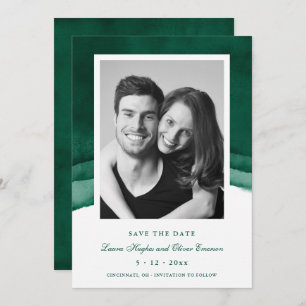 Emerald Green Waterverf Wedding Save the Date Kaart