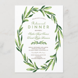 Emerald Green Waterverf Wreath Rehearsal Dinner Kaart