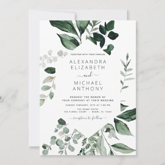Emerald Green Wedding Eucalyptus Greenery Aankondiging (Voorkant)