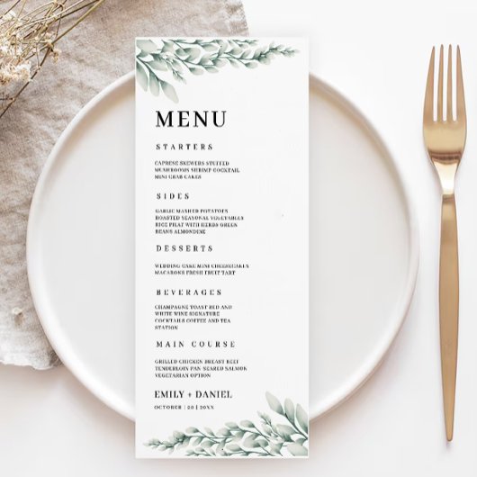 Emerald Green Wedding Menu Kaarten Sjabloon