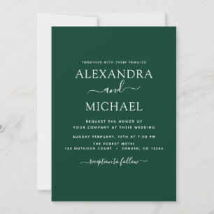 Emerald Green Wedding Modern Typography Invitation Kaart