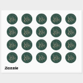 Emerald Green Wedding Monogram Ronde Sticker (Vel)