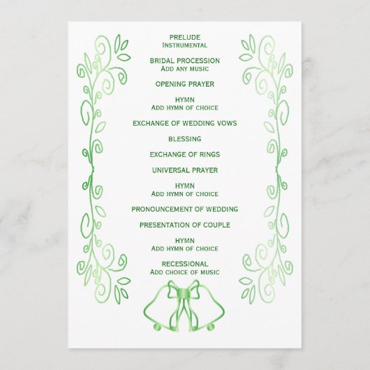 Emerald Green Wedding Programme Bells Scrollwork (Dos)