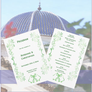 Emerald Green Wedding Programme Bells Scrollwork
