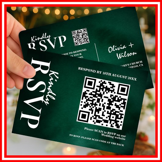 Emerald Green Wedding QR Code RSVP Kaartje