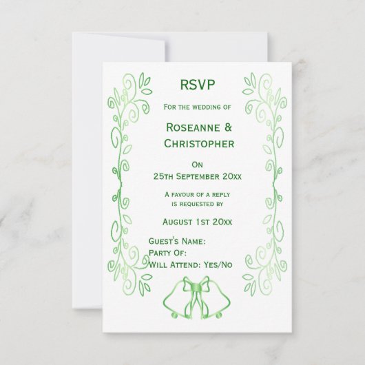 Emerald Green Wedding RSVP Card Bells Scrollwork (Devant)