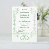 Emerald Green Wedding RSVP Card Bells Scrollwork (Debout devant)
