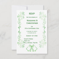Emerald Green Wedding RSVP Card Bells Scrollwork