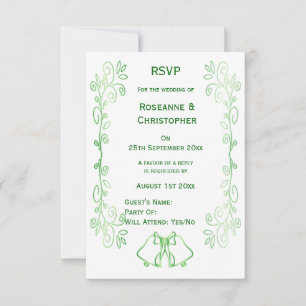 Emerald Green Wedding RSVP Kaart Bells Scrollwork
