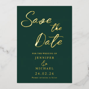 Emerald Green Wedding Save the Date Gold Folie Uitnodiging