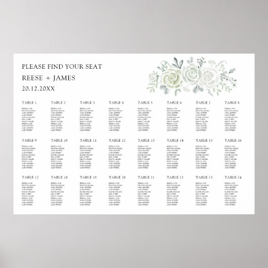 Emerald Green Wedding Seating Chart Sjabloon Poster (Voorkant)
