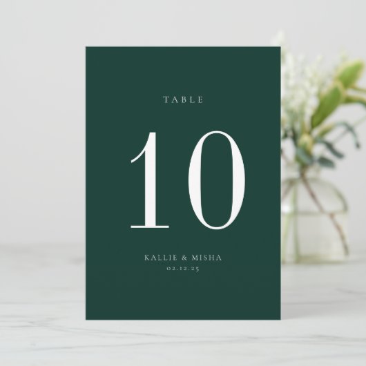 Emerald Green Wedding Table Number Kaart (Staand voorkant)
